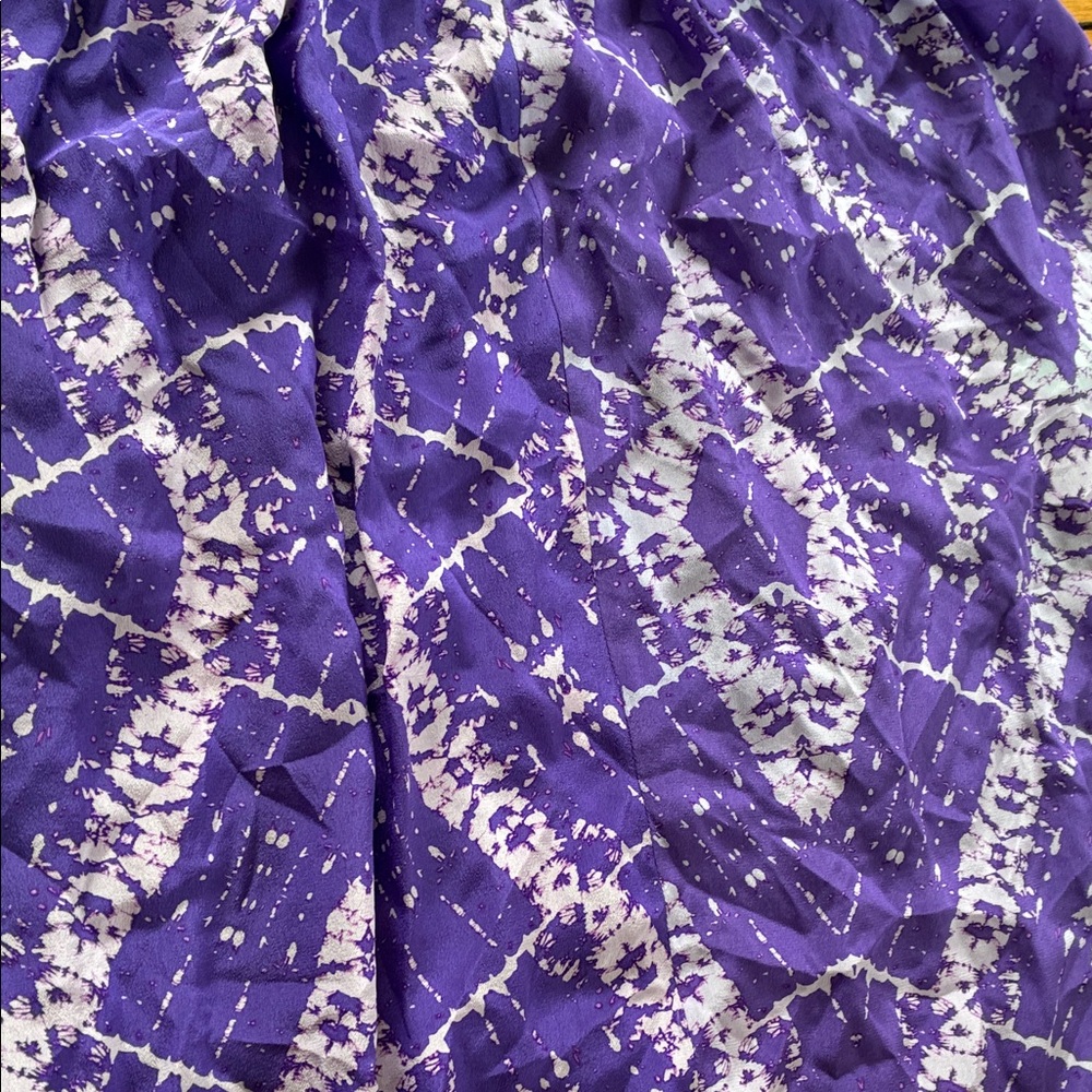 Rebecca Taylor Silk Midi Sun Dress Size 0 Smocked Purple Tie Dye Wedding Guest - Picture 7 of 12